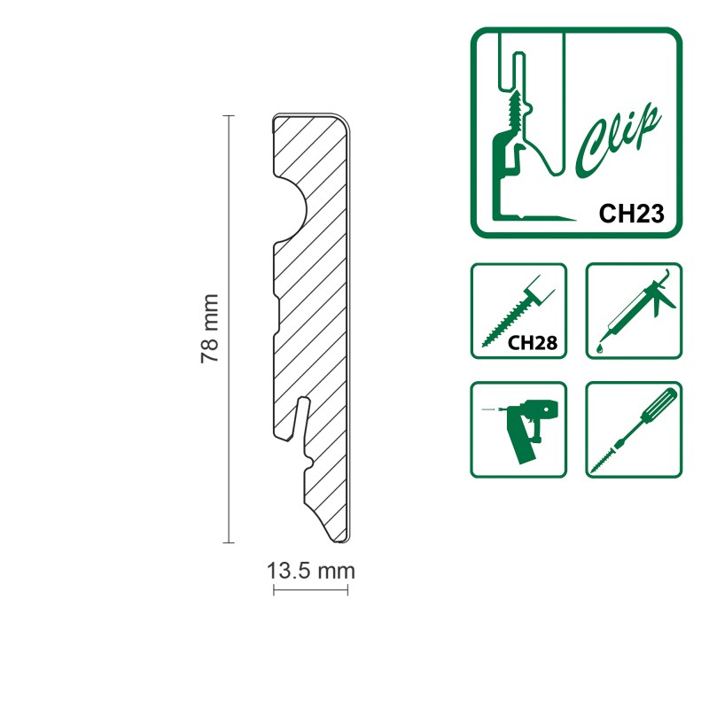 78x13.5MM FU190 dažyta pagal užsakymą MDF grindjuostė