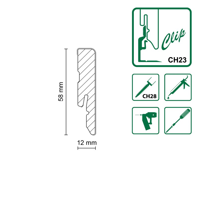 58x12MM FU054 dažyta pagal užsakymą MDF grindjuostė