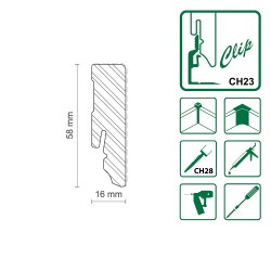 58x16mm L0153 RAL9016 Medinės dažytos baltos grindjuostės
